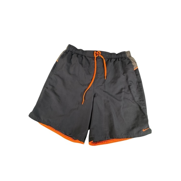 Nike XL Swim Trunks Navy Blue Gray Orange Split Board Shorts Mesh Liner Men's - Picture 5 of 13